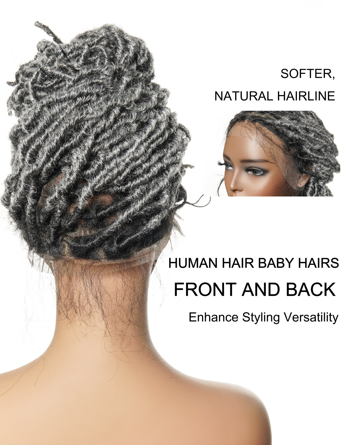 24" Salon-level Salt & Pepper Knotless Locs HD Full Lace Wig With Flat Roots