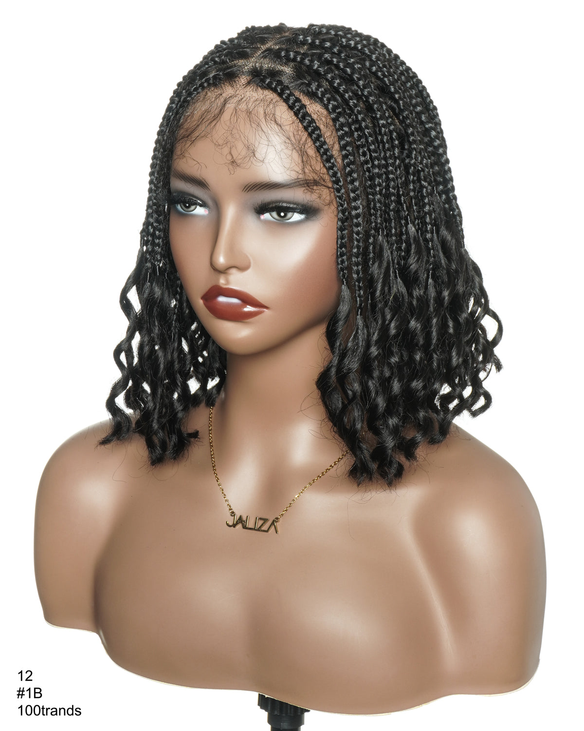 Nina - Short Pre Bleached Swiss HD Full Lace Knotless Box Braided Wig With Human Hair Curly Ends