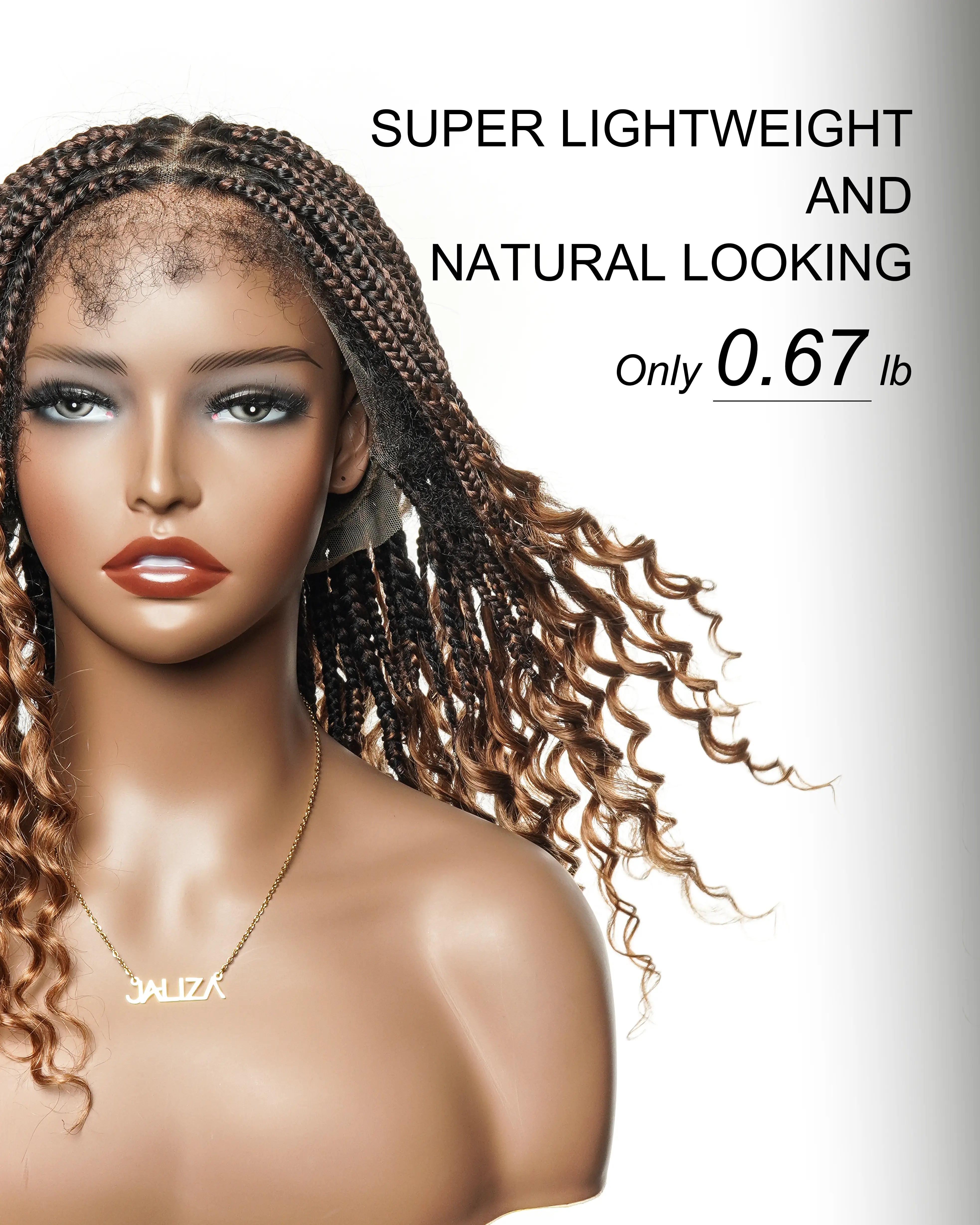 Nina - Short Pre Bleached Swiss HD Full Lace Knotless Box Braided Wig With Human Hair Curly Ends