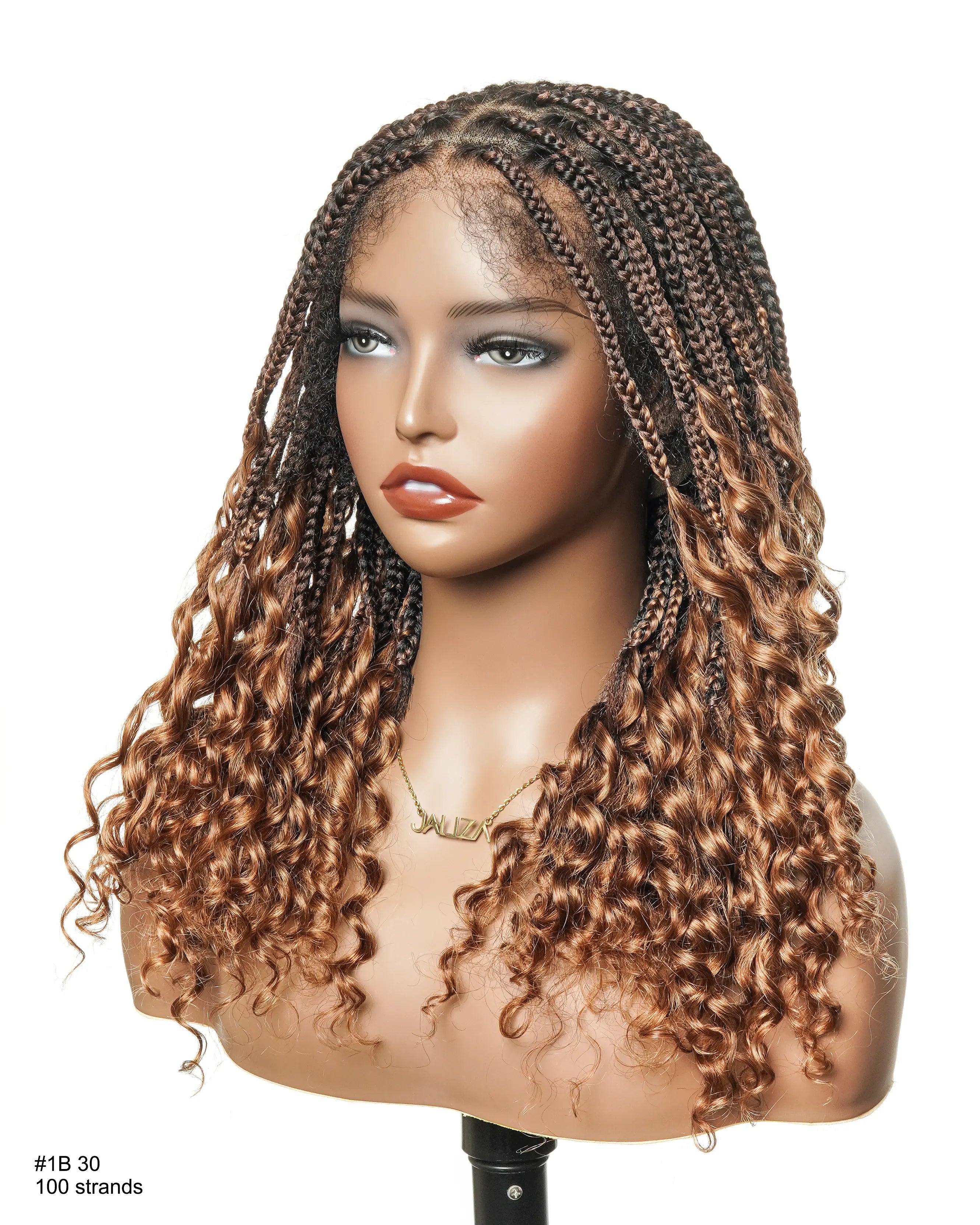 Nina - Short Pre Bleached Swiss HD Full Lace Knotless Box Braided Wig With Human Hair Curly Ends