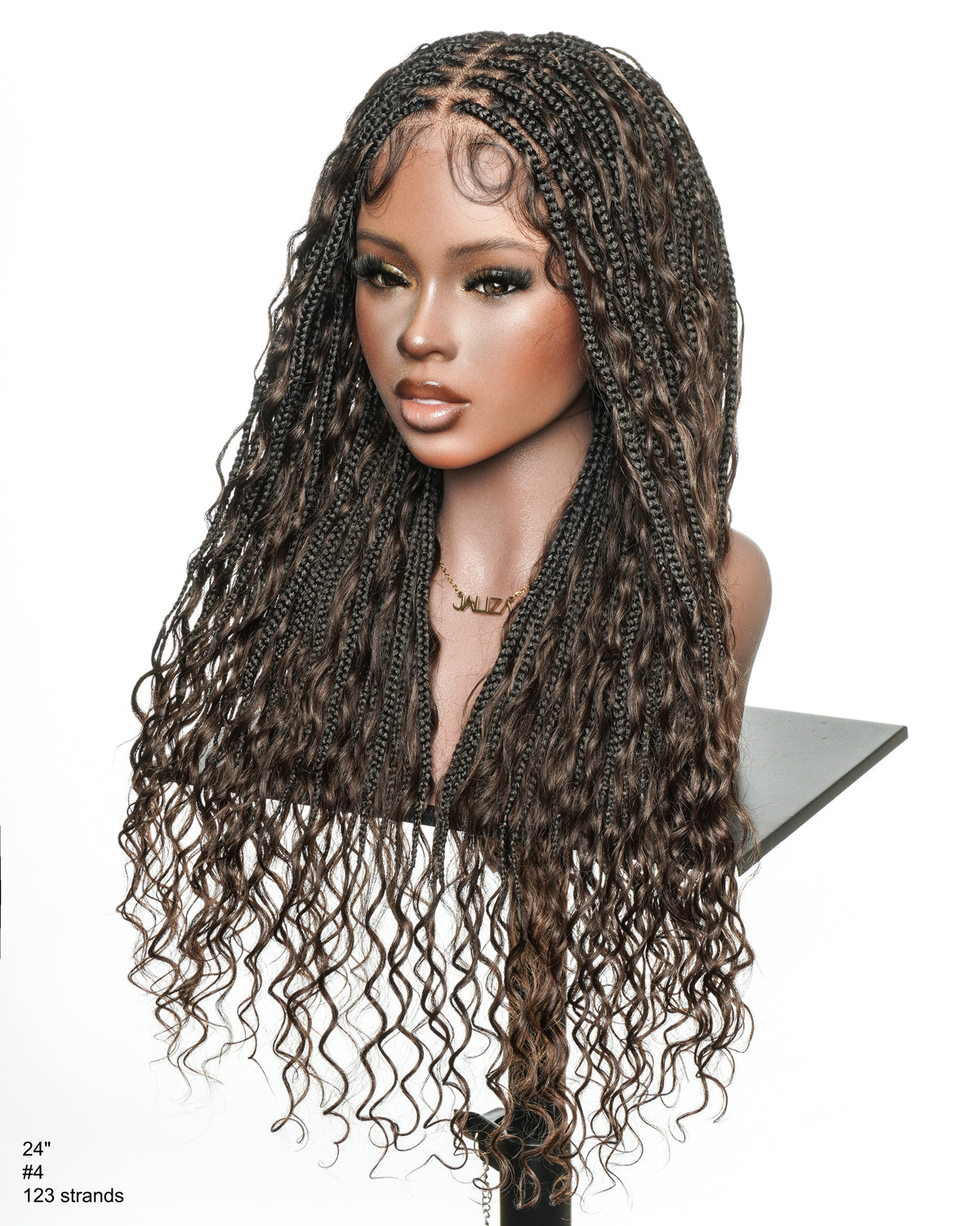 Kiki - 24" Pre Bleached Human Hair Lace Base Swiss HD Full Lace Human Hair Curls Boho Box Braided Wig