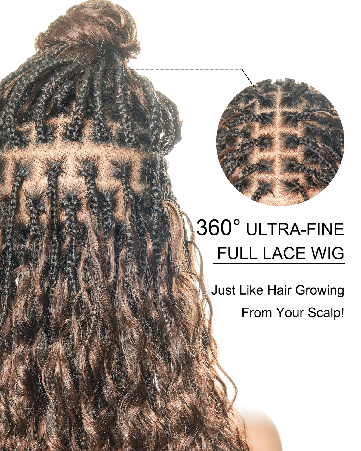 Kiki - Pre Bleached Human Hair Deep Wave Curls Pre Bleached Knotless Swiss HD Full Lace Boho Box Braided Wig