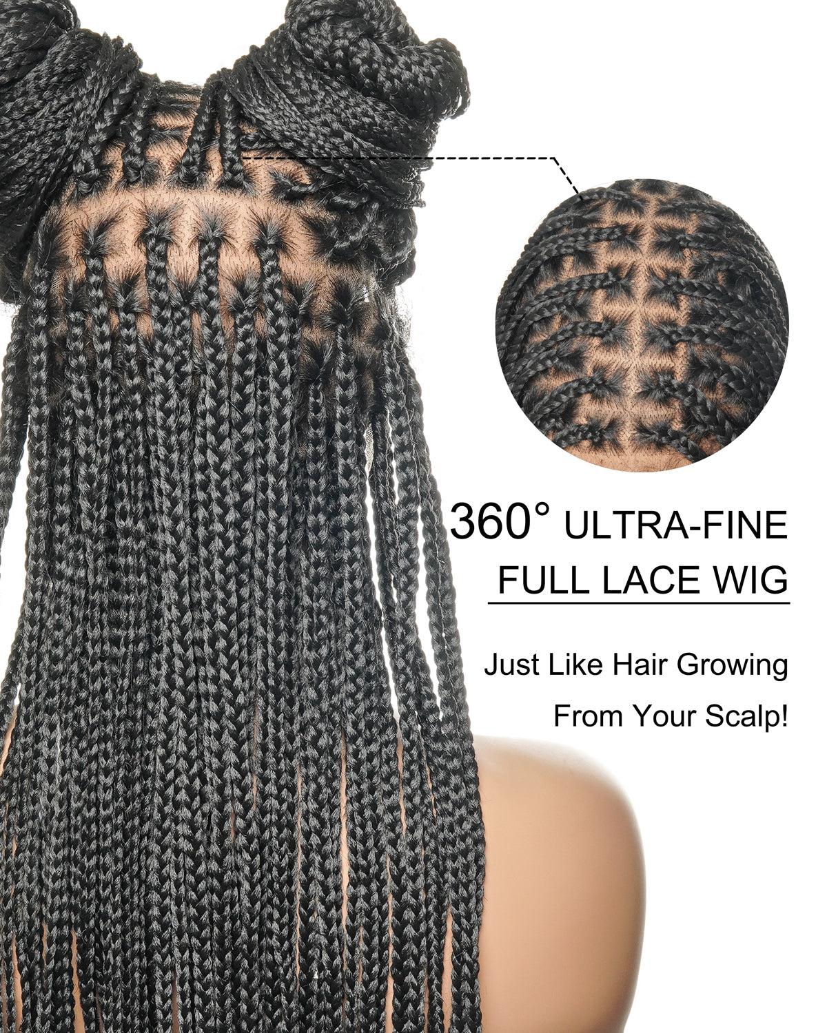 36" Pre Bleached Human Hair Swiss HD Lace Lightweight Knotless Box Braided Wig 100 Strands
