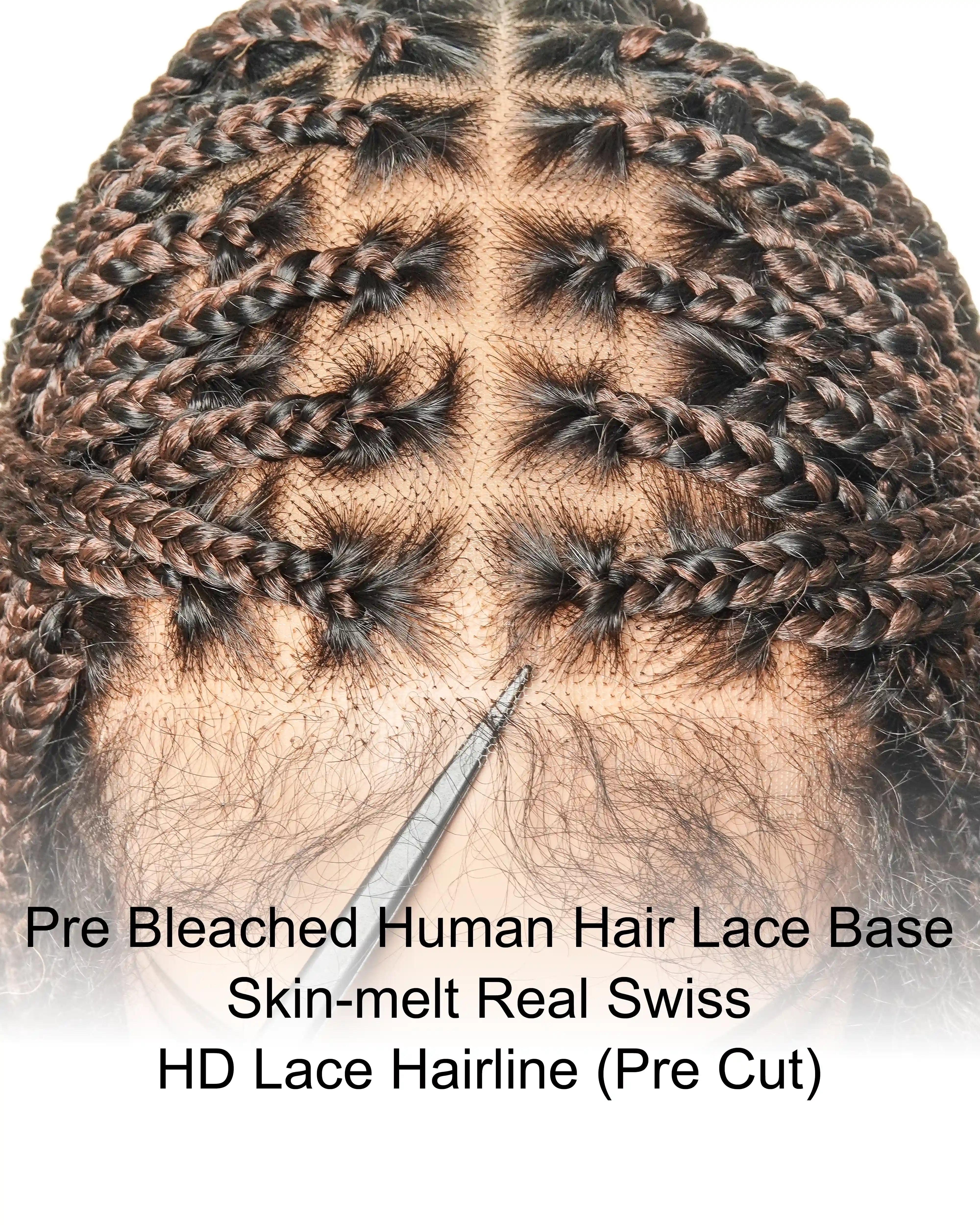 Nina - Short Pre Bleached Swiss HD Full Lace Knotless Box Braided Wig With Human Hair Curly Ends