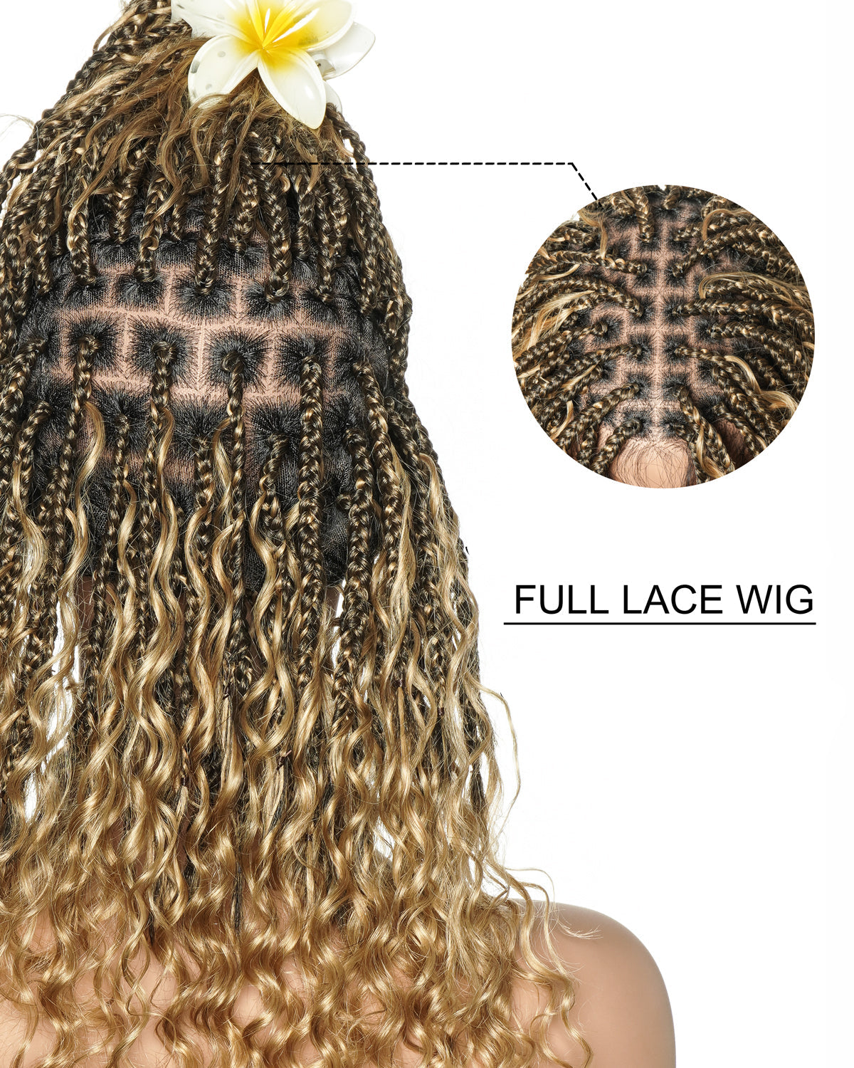 Human Hair Braided Wig Glueless 16" Pre Cut HD Full Elastic Lace Lightweight Ready-To-Go Boho Box Braided Wig