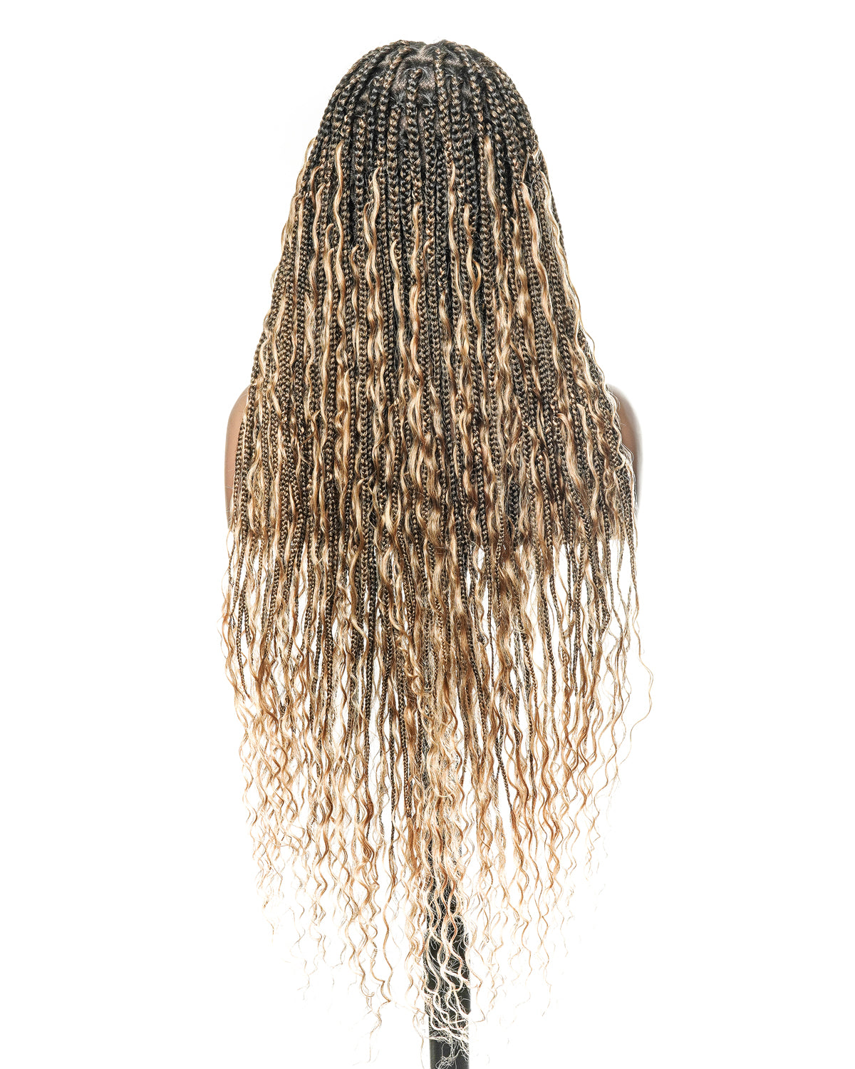 100% Hand-Tied Full Transparent Lace Human Hair Boho Curls Knotless Boho Box Braided Wig