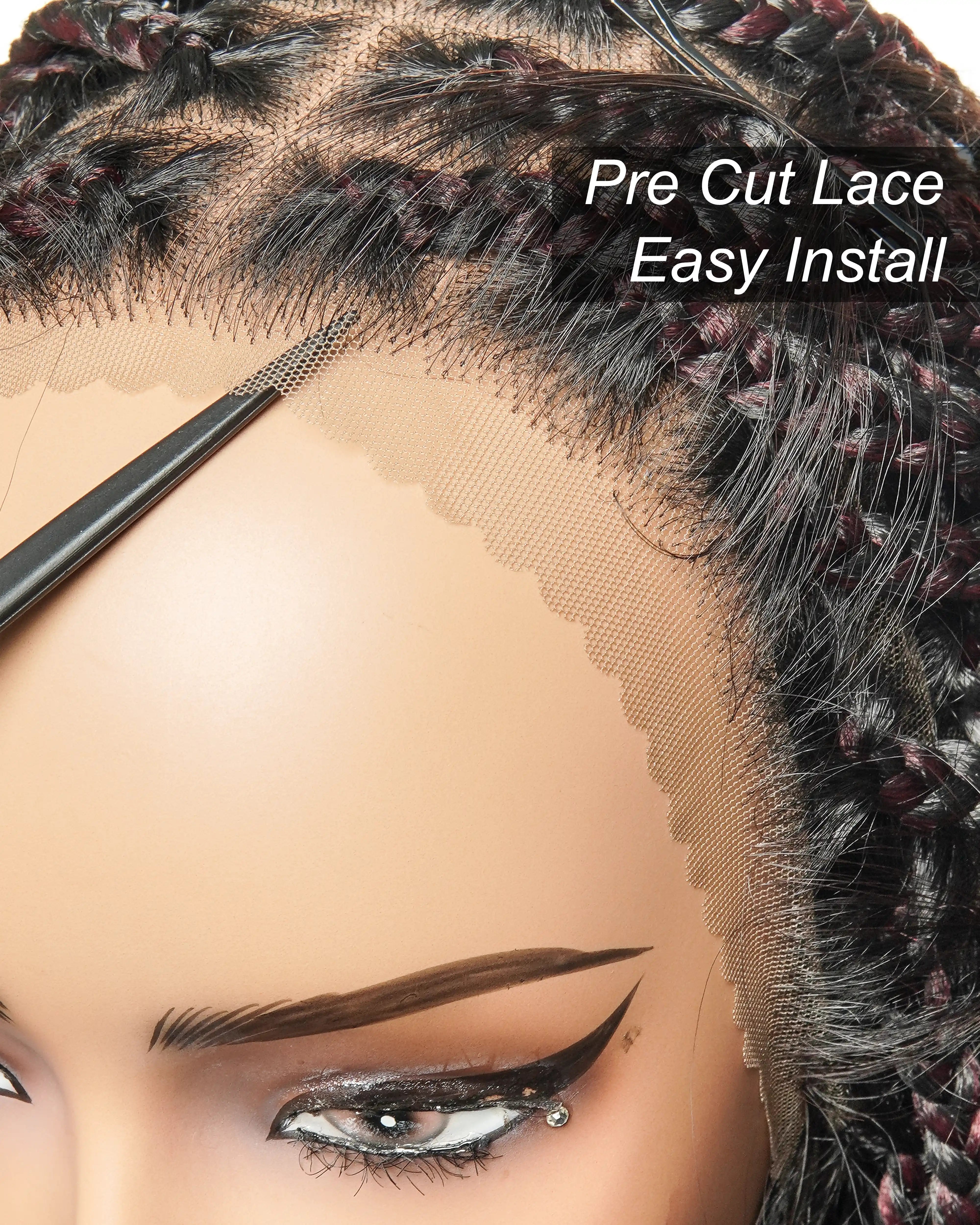 100% Hand-Tied Full Transparent Lace Human Hair Boho Curls Knotless Boho Box Braided Wig