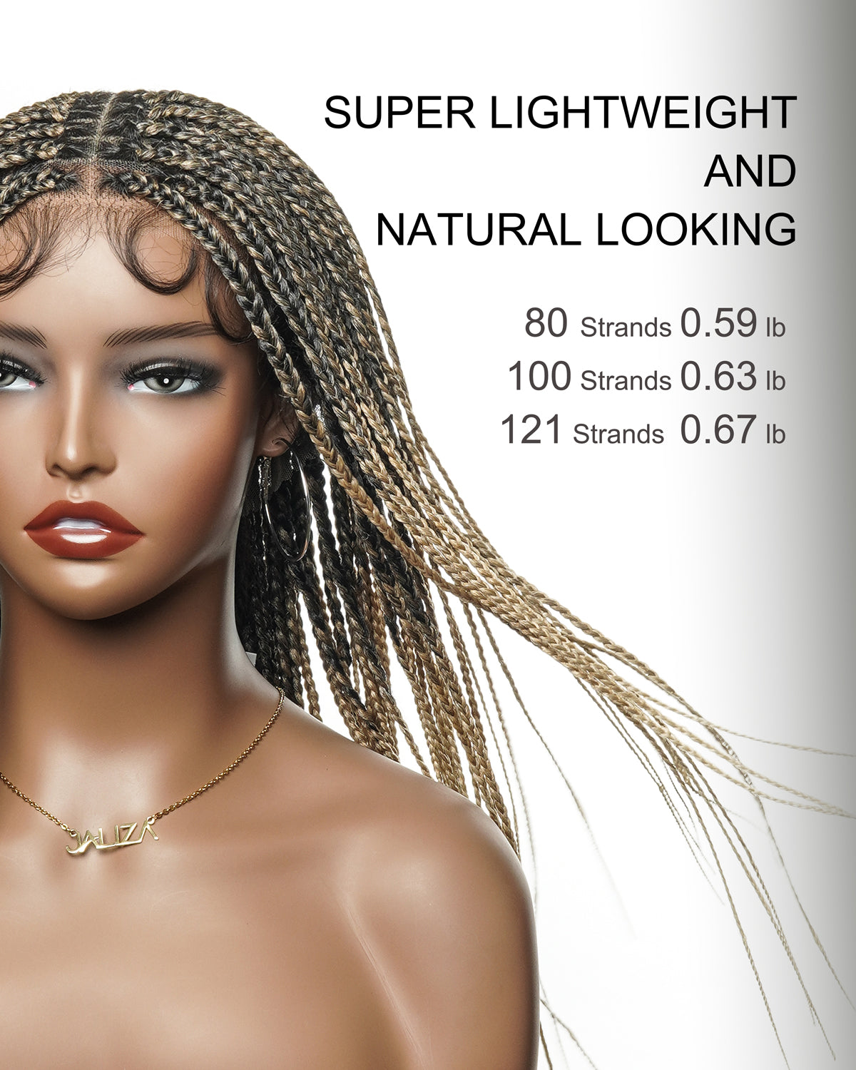 Kora - Pre Bleached Human Hair Lace Lightweight Knotless Swiss HD Lace Box Braided Wig 100 Strands
