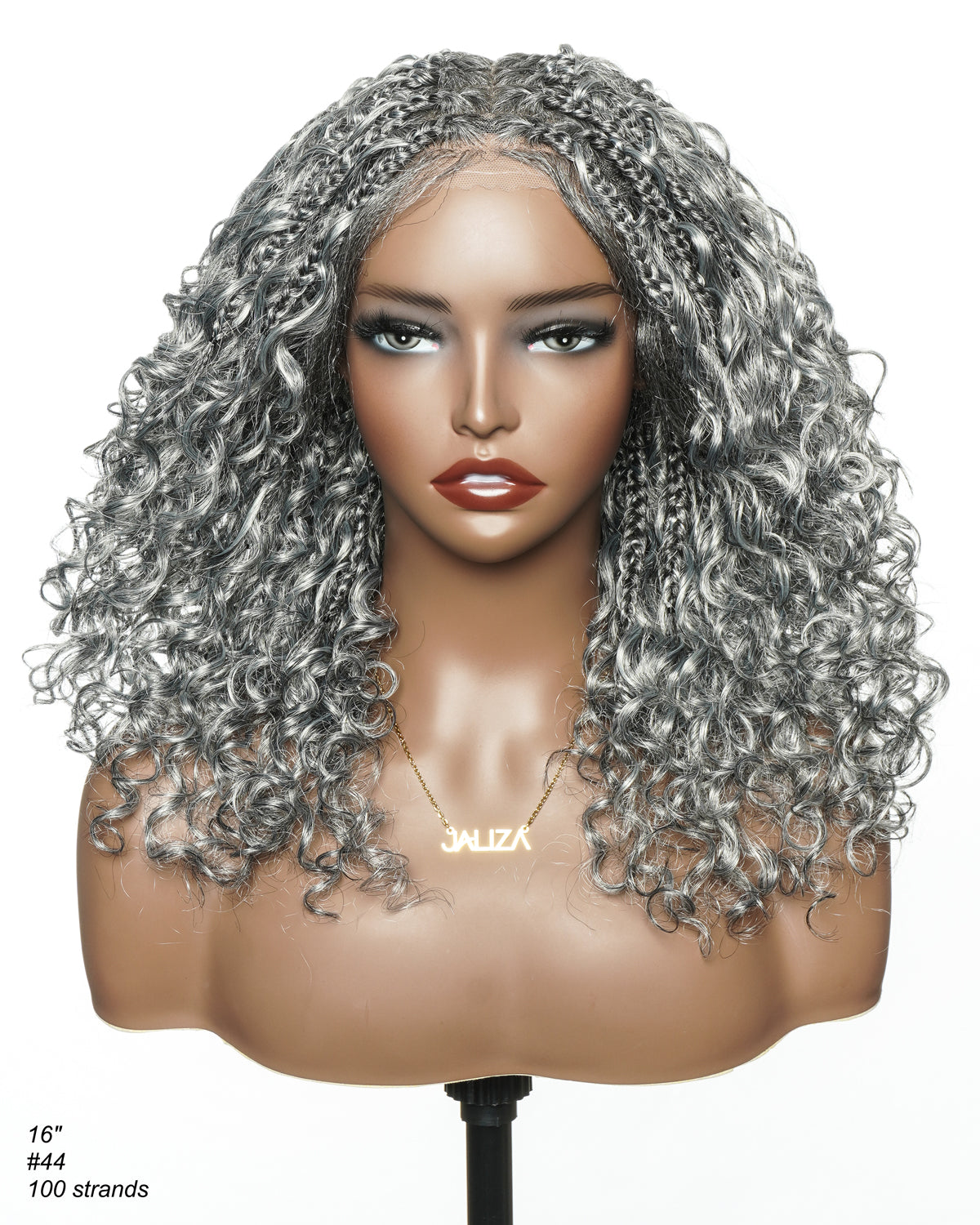 16" Salt & Pepper Deep Wave Curls Glueless HD Full Lace Boho Box Braided Wig – Human Hair & Synthetic Blend