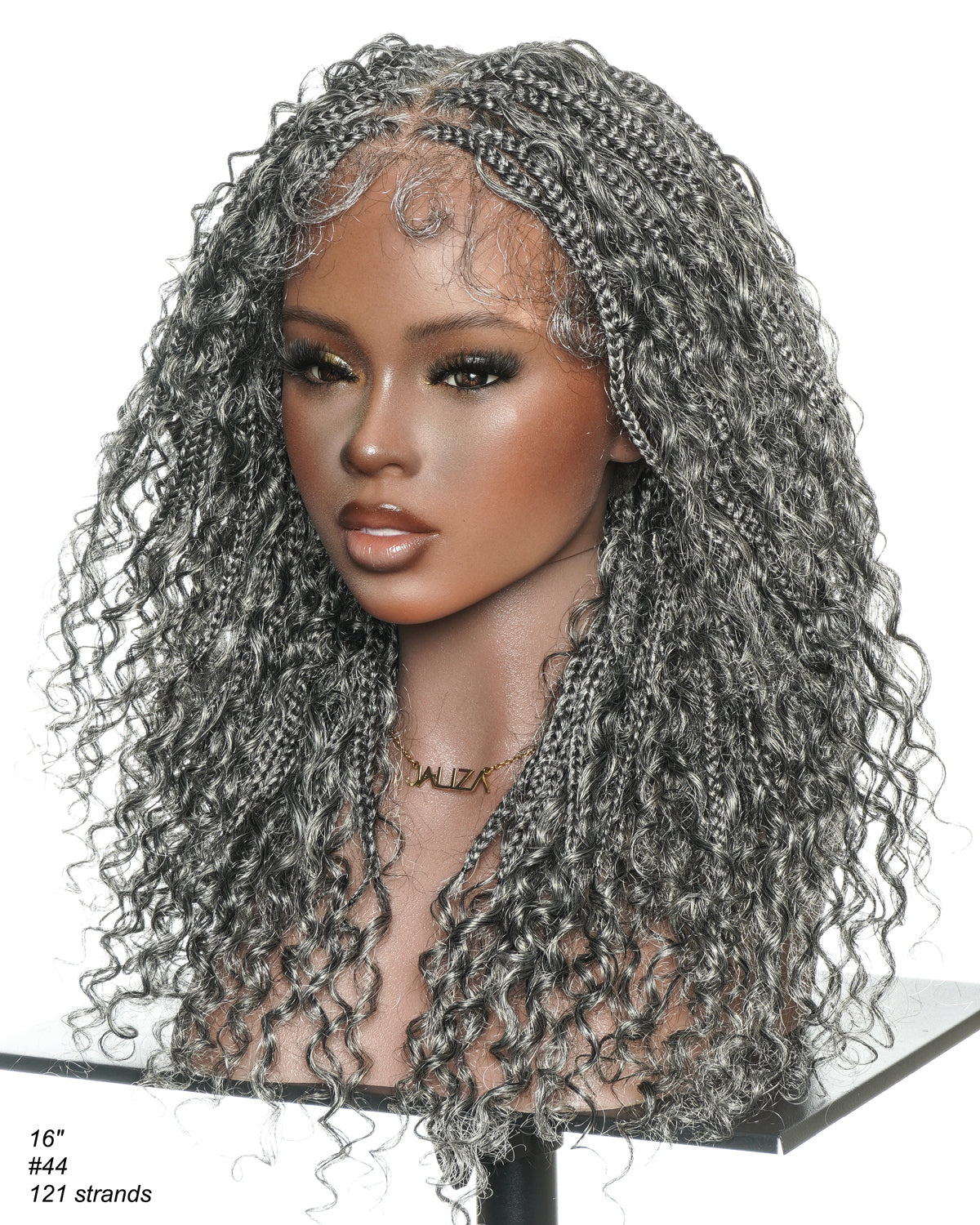 18" Water Wave Salt & Pepper Glueless Swiss HD Full Lace Braided Wig