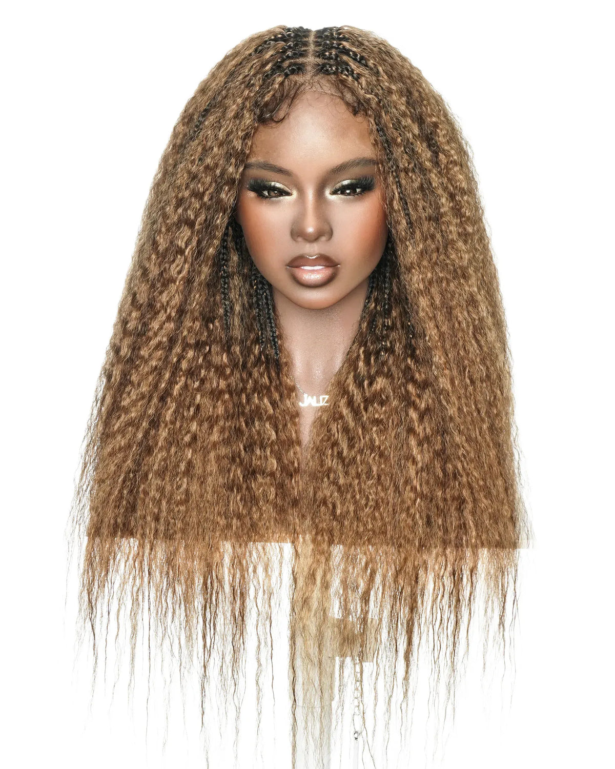 Makeda - Kinky Straight 100% Premium Human Hair Curls Ultra Full Boho Box Braided Wig
