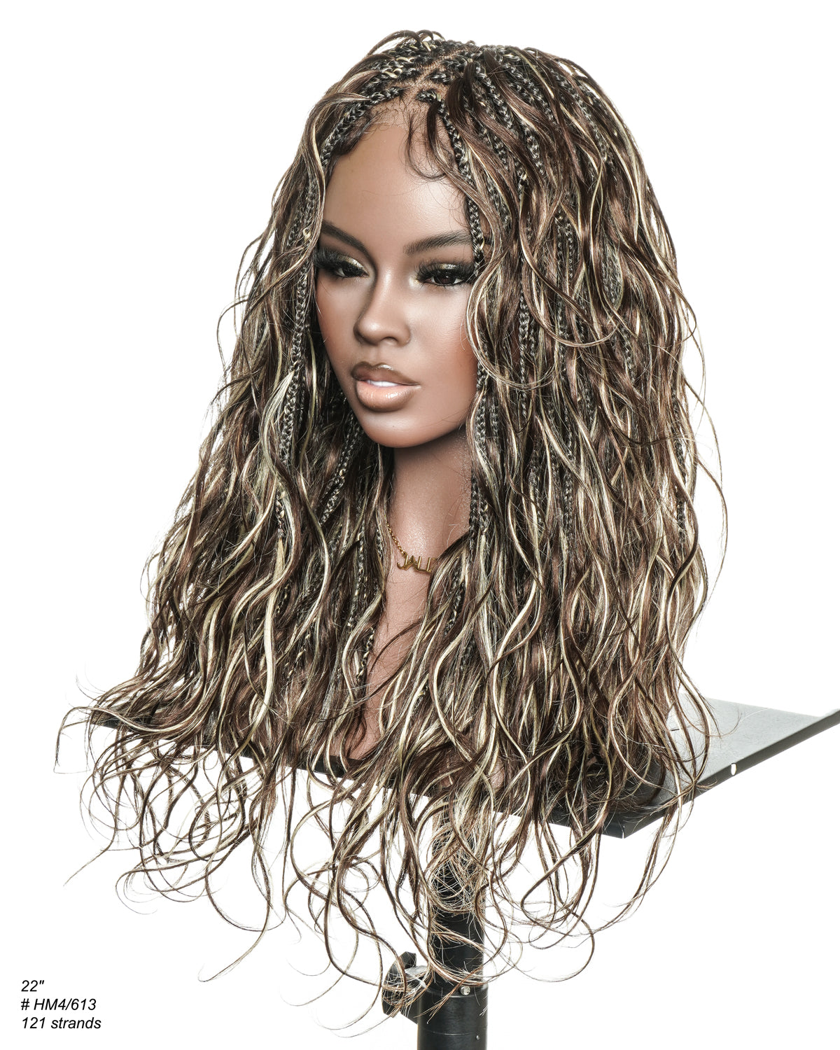 Michelle - Salon-Style Glueless Miracle Braided Wig Pre-Bleached Swiss HD Full Lace Boho Box Braids Bora Bora Human Hair Body Wave Curls