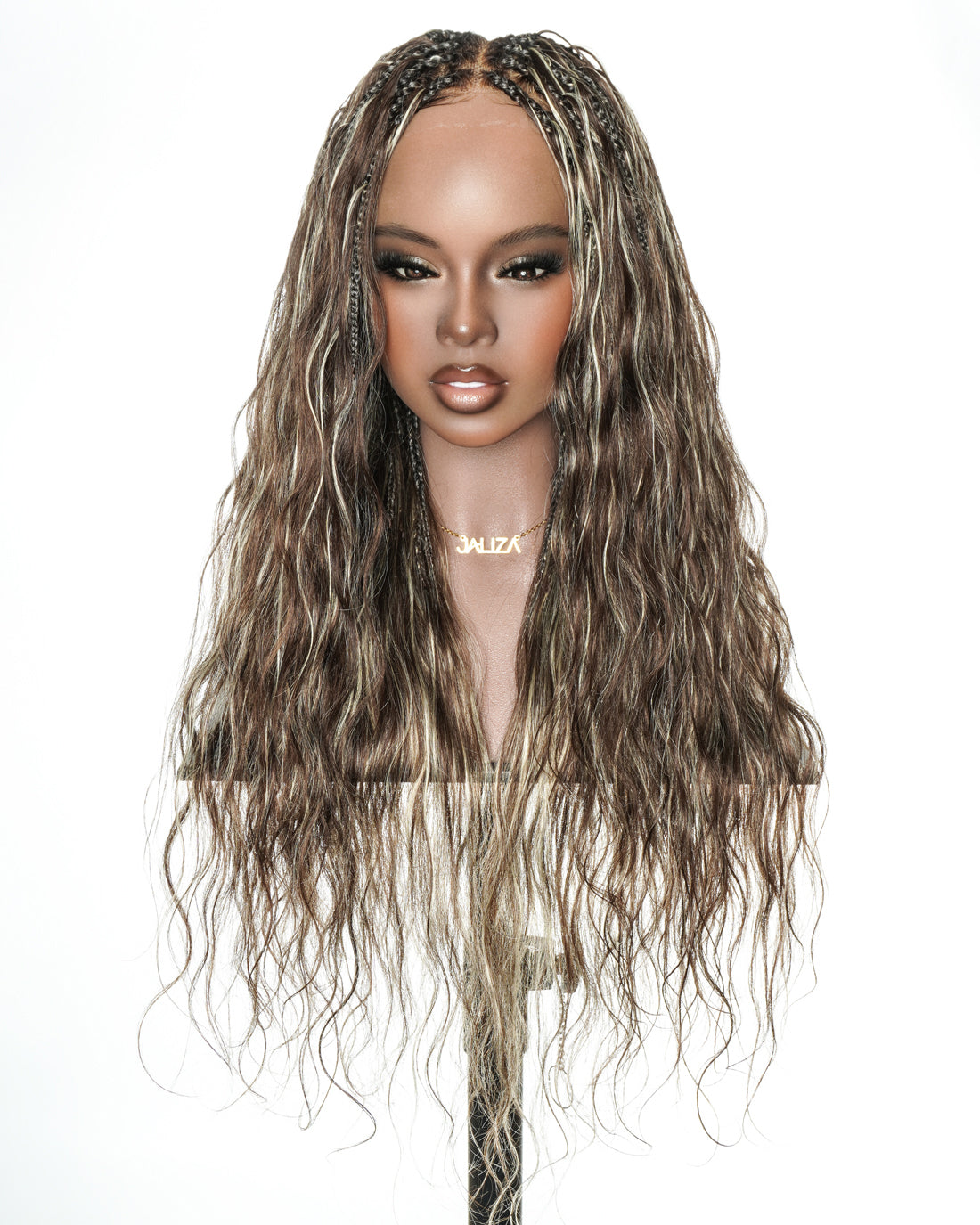 Michelle - Salon-Style Glueless Miracle Braided Wig Pre-Bleached Swiss HD Full Lace Boho Box Braids Bora Bora Human Hair Body Wave Curls