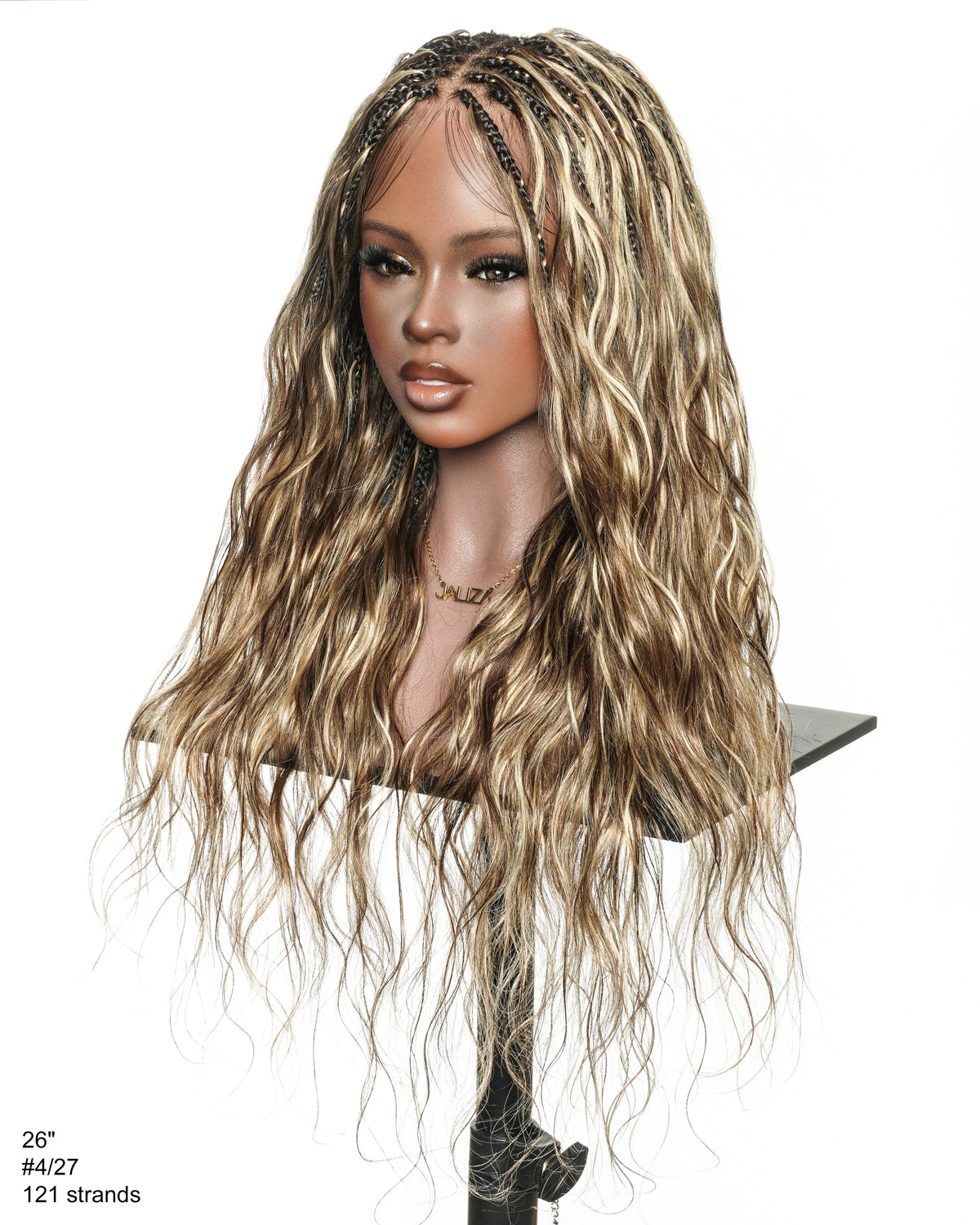 Michelle - Salon-Style Glueless Miracle Braided Wig Pre-Bleached Swiss HD Full Lace Boho Box Braids Bora Bora Human Hair Body Wave Curls