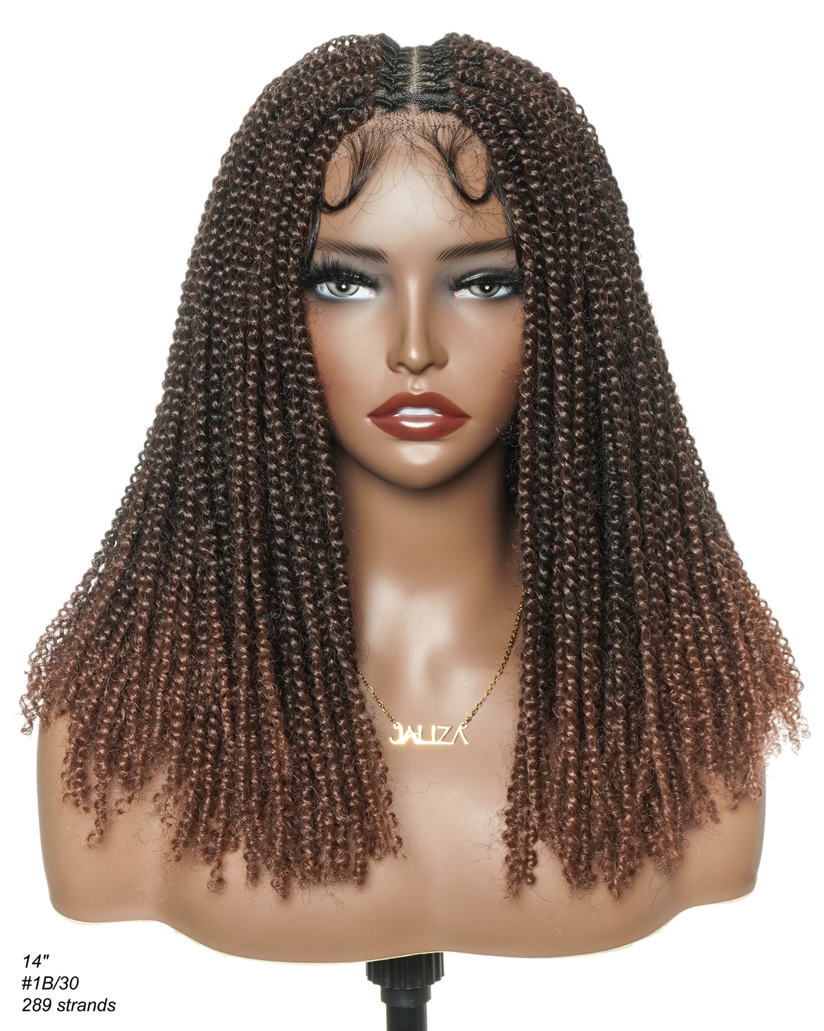 Tina - Senegalese Mini Twist Braided Wig 14" Full Hand-tied Swiss HD Lace With Curly Ends - Human Baby Hair