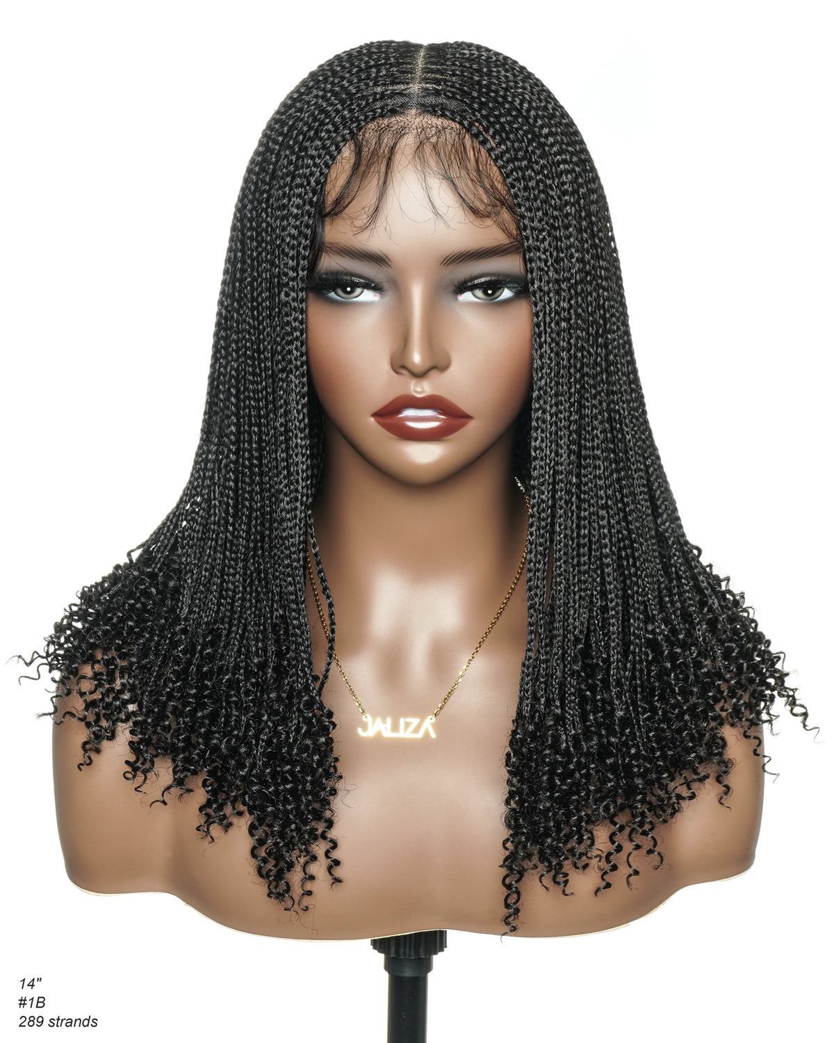 Tina - Senegalese Mini Twist Braided Wig 14" Full Hand-tied Swiss HD Lace With Curly Ends - Human Baby Hair