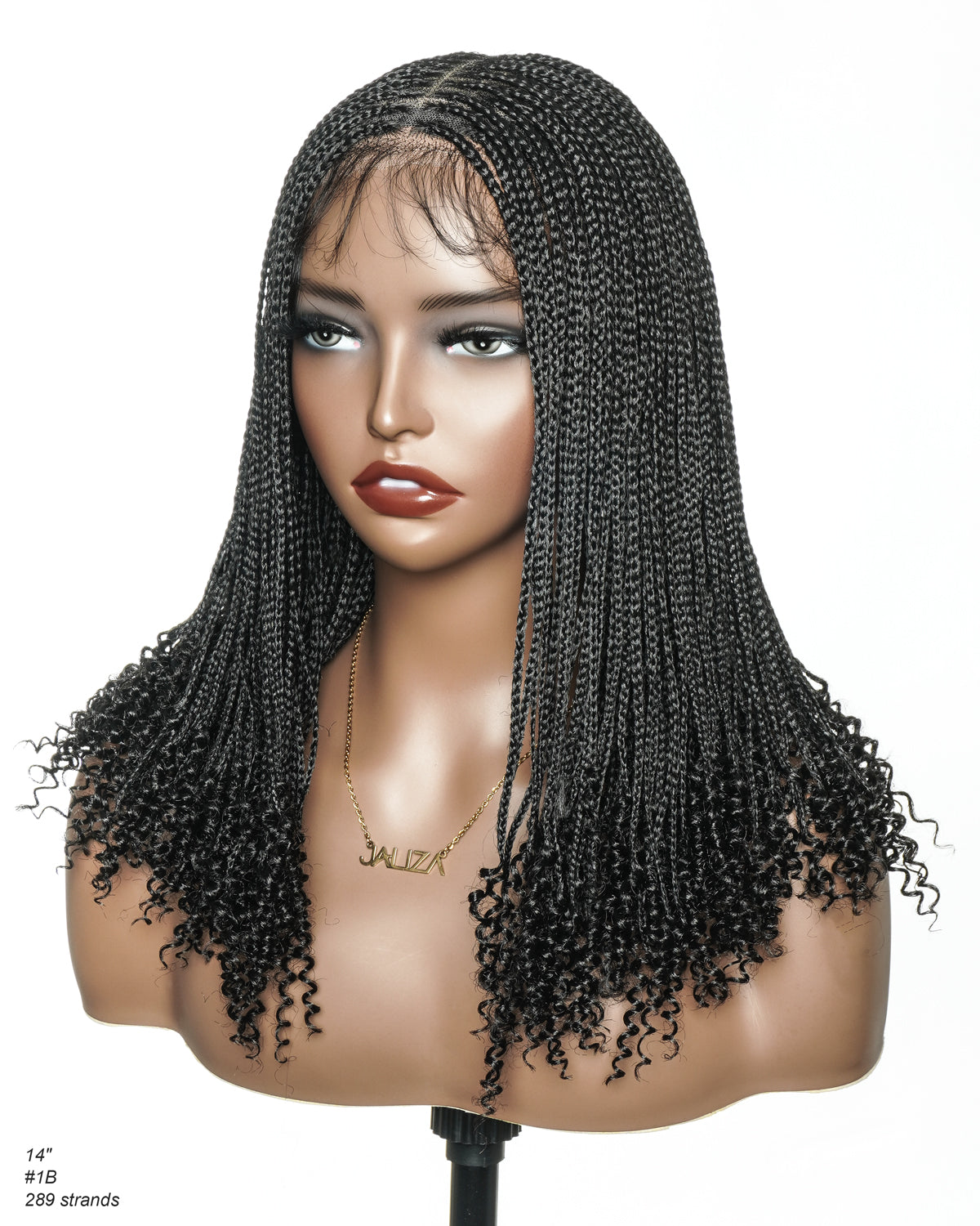 Tina - Senegalese Mini Twist Braided Wig 14" Full Hand-tied Swiss HD Lace With Curly Ends - Human Baby Hair