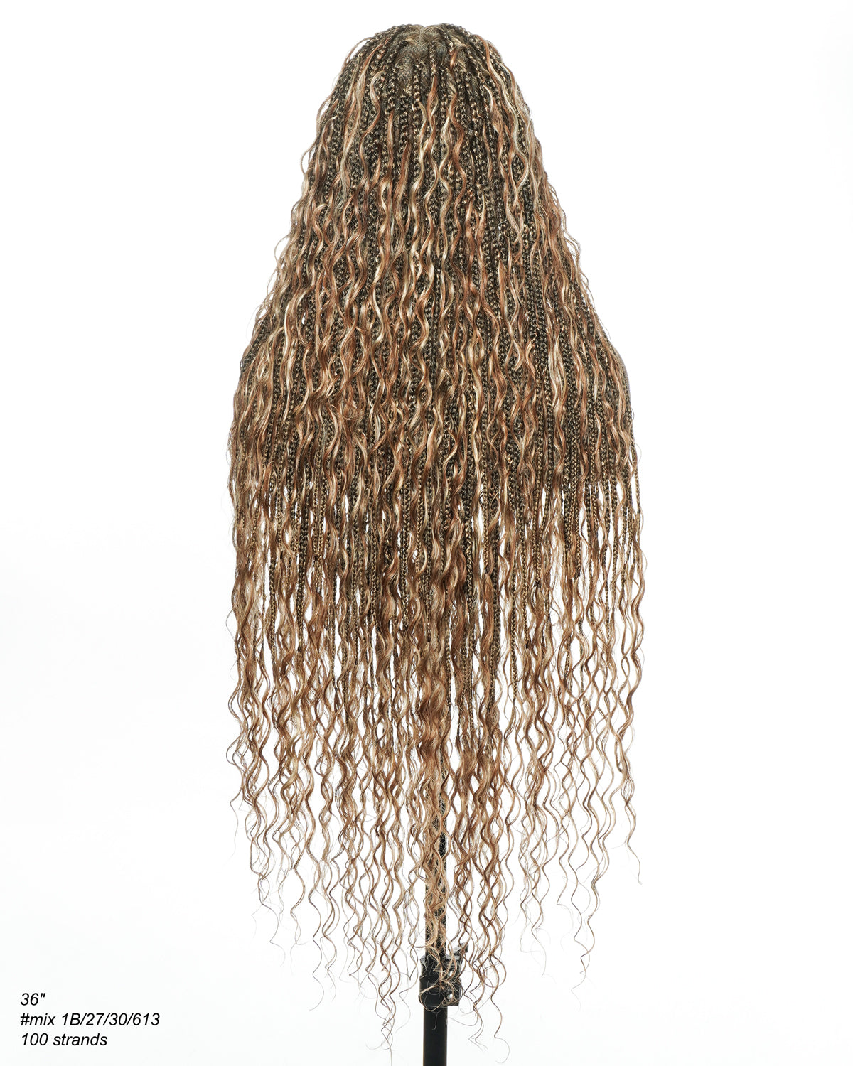 Blend Color #1B&30&27&613 HD Full Lace Knotless Human Hair Boho Curls Box Braided Wig