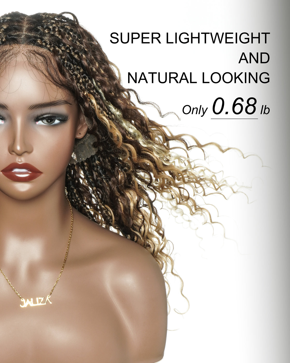 Solana - Human Hair Pre Bleached Lace Swiss HD Full Lace Blend Color 1B 4 30 27 613 Human Hair Boho Style Boho Box Braided Wig