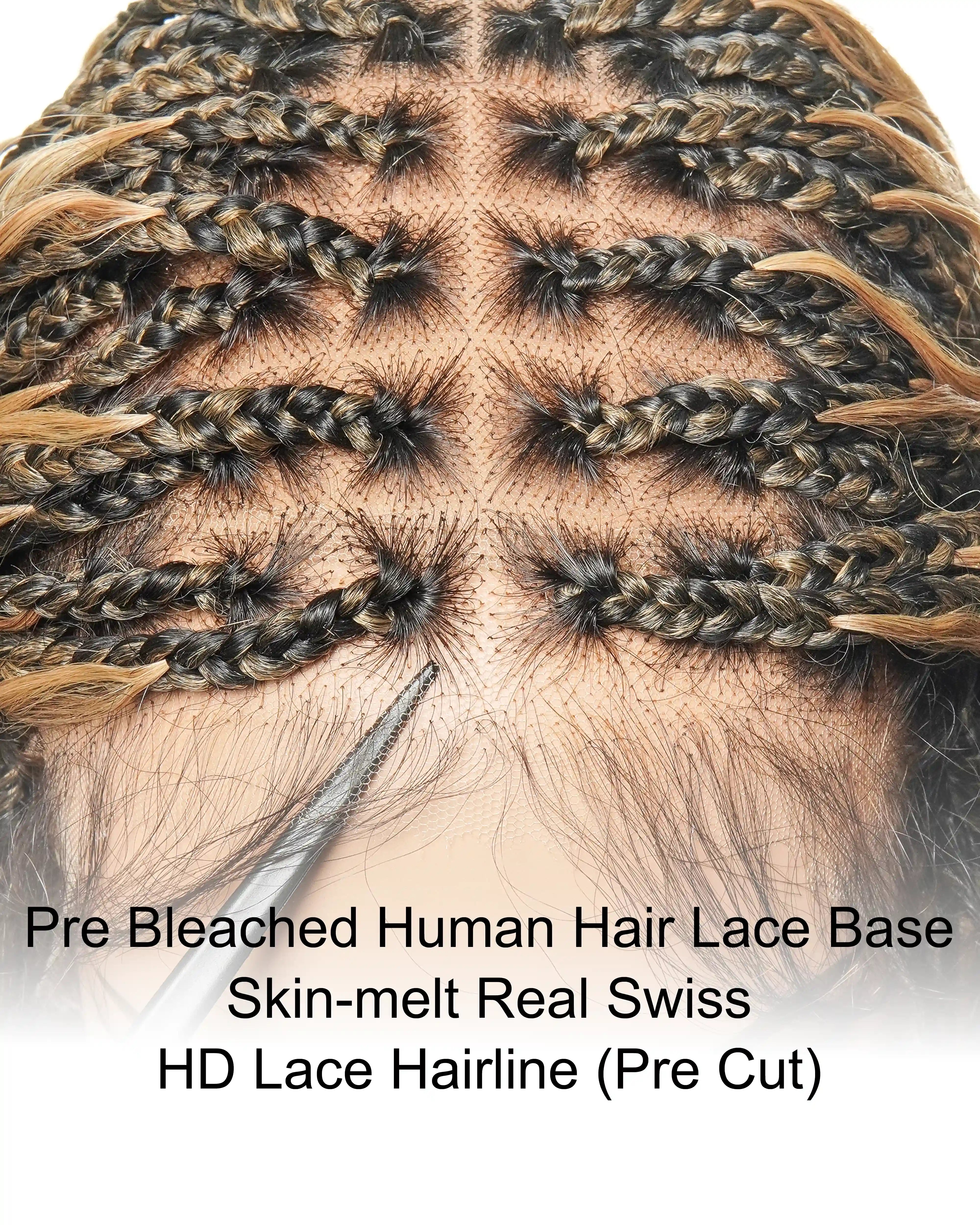Kiki - 24" Pre Bleached Human Hair Lace Base Swiss HD Full Lace Human Hair Curls Boho Box Braided Wig