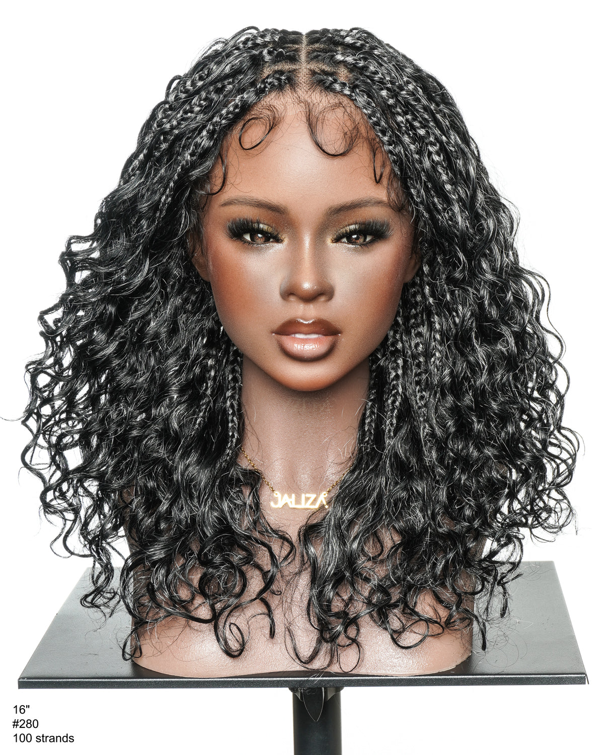 16" Salt & Pepper Deep Wave Curls Glueless HD Full Lace Boho Box Braided Wig – Human Hair & Synthetic Blend
