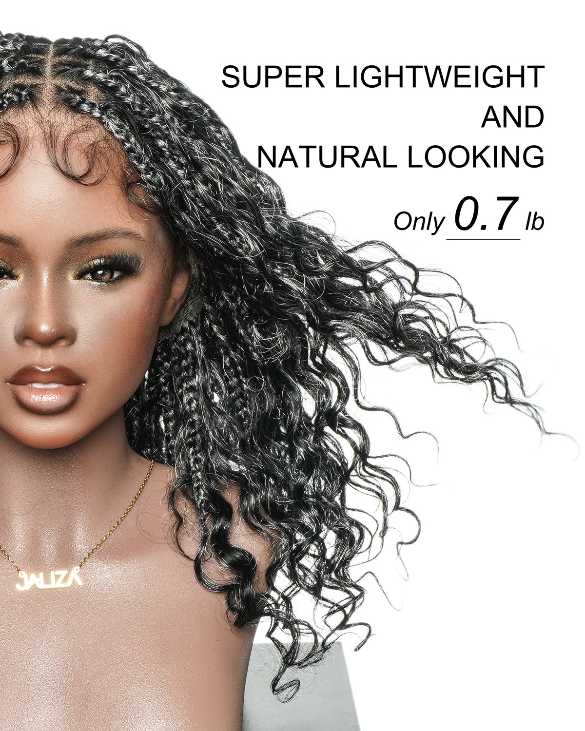 16" Salt & Pepper Deep Wave Curls Glueless HD Full Lace Boho Box Braided Wig – Human Hair & Synthetic Blend