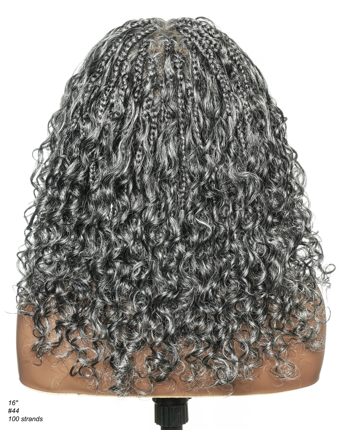 16" Salt & Pepper Deep Wave Curls Glueless HD Full Lace Boho Box Braided Wig – Human Hair & Synthetic Blend