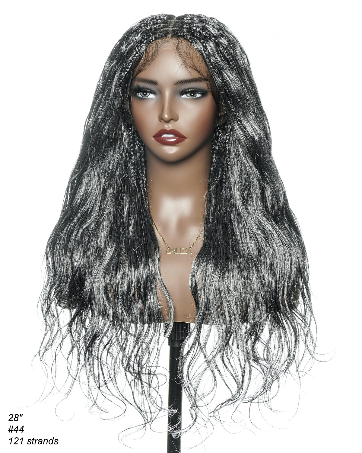 Michelle Salt & Pepper Glueless Swiss HD Full Lace Boho Braided Wig - Human Hair & Synthetic Blend Curls 1B Base
