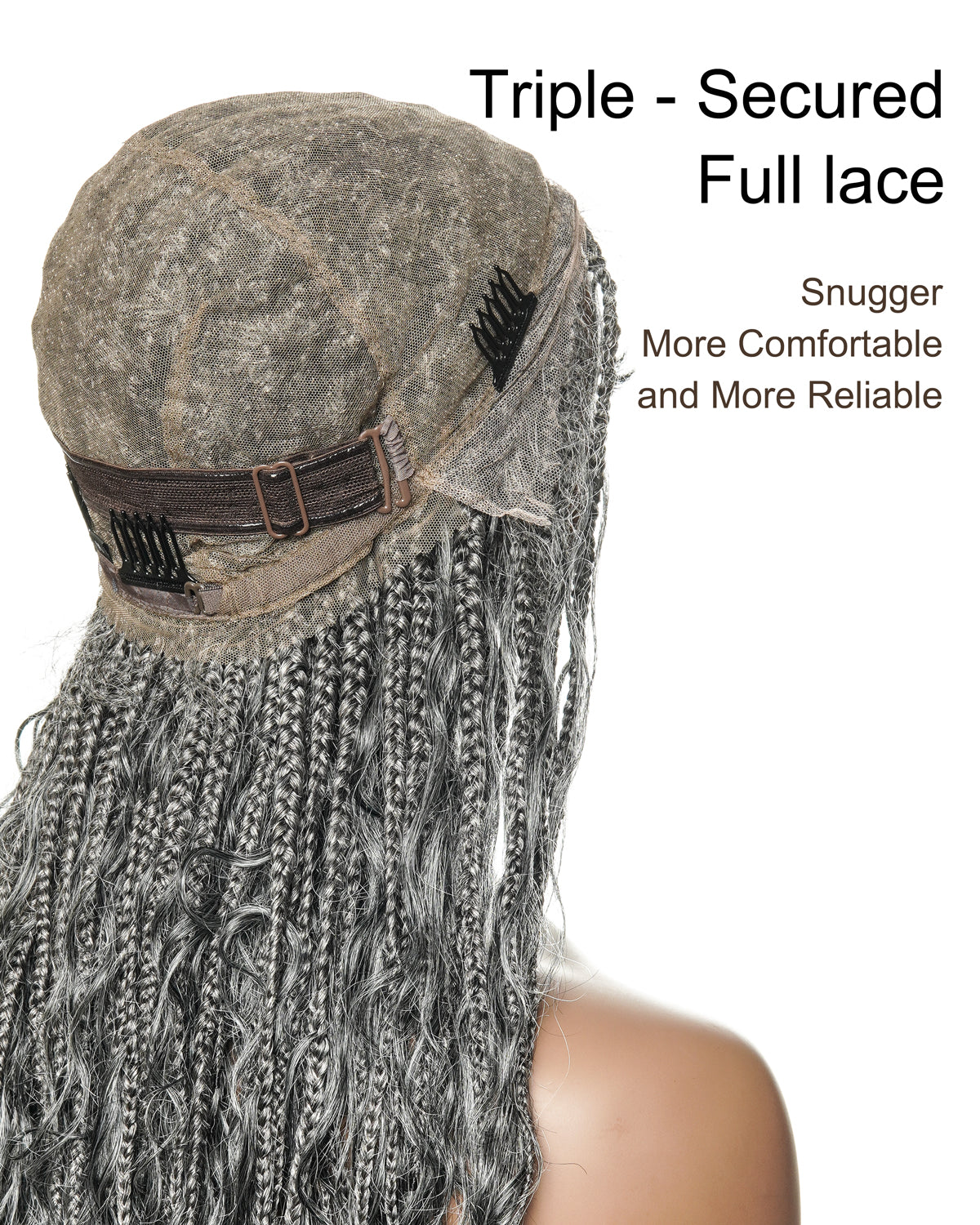 Salt & Pepper 24" HD Full Lace Boho Braided Wig with Deep Wave Human Hair & Synthetic Blend Curls #44 Base