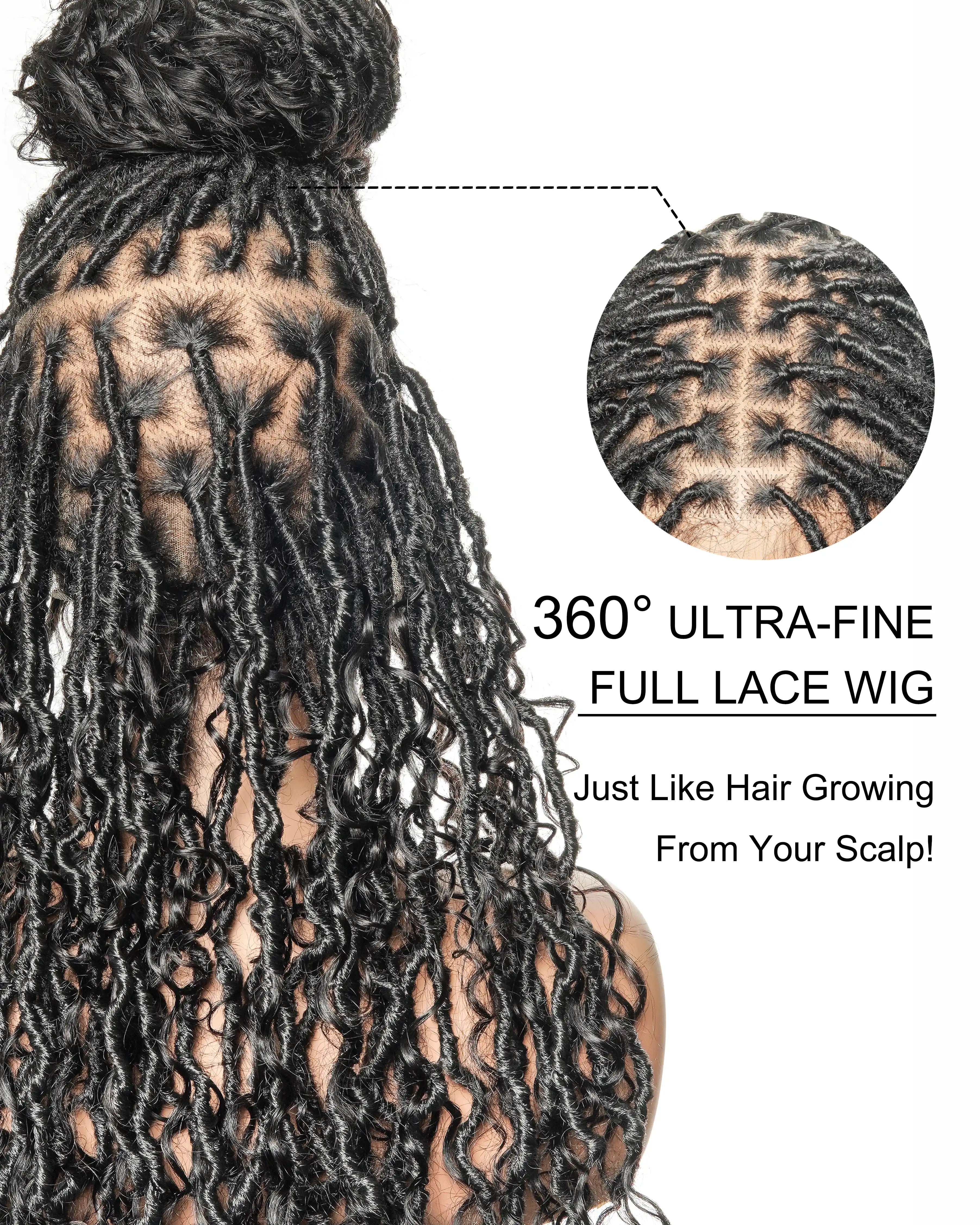 High Density Salon-level Human Hair Curls HD Full Lace Boho Locs Wig 100 Strands With Flat Roots
