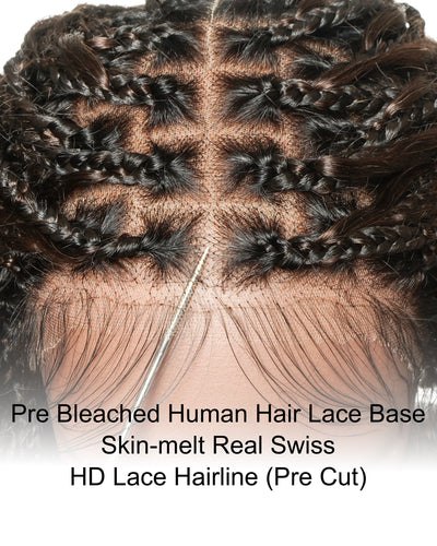 Kiki Bob - 12" Pre Bleached Swiss HD Full Lace Bob Boho Box Braided Wig With Human Hair Boho Curls