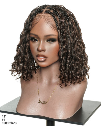 Kiki Bob - 12" Pre Bleached Swiss HD Full Lace Bob Boho Box Braided Wig With Human Hair Boho Curls