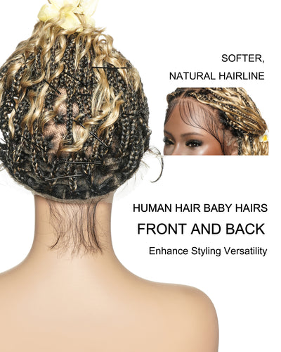 Kiki Bob - 12" Pre Bleached Swiss HD Full Lace Bob Boho Box Braided Wig With Human Hair Boho Curls