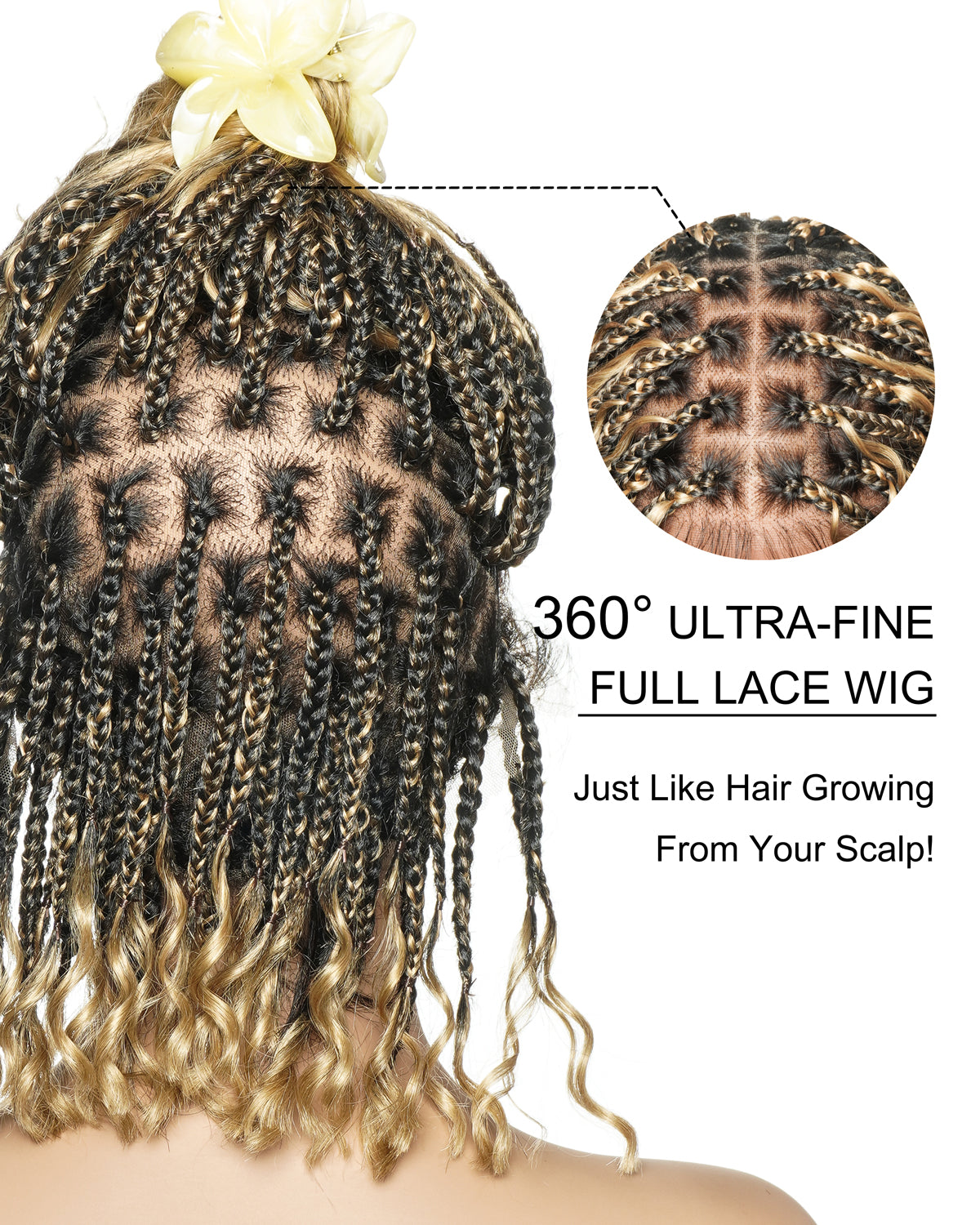 Kiki Bob - 12" Pre Bleached Swiss HD Full Lace Bob Boho Box Braided Wig With Human Hair Boho Curls