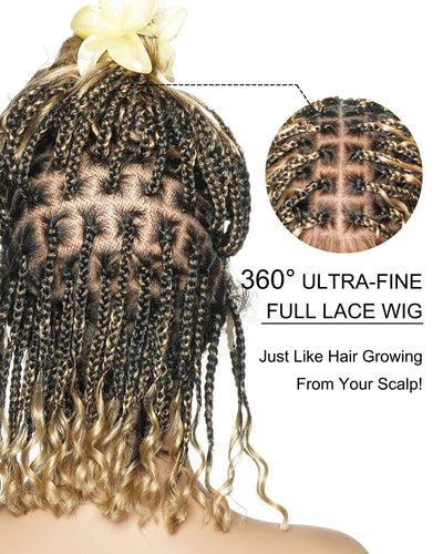 Kiki Bob - 12" Pre Bleached Swiss HD Full Lace Bob Boho Box Braided Wig With Human Hair Boho Curls