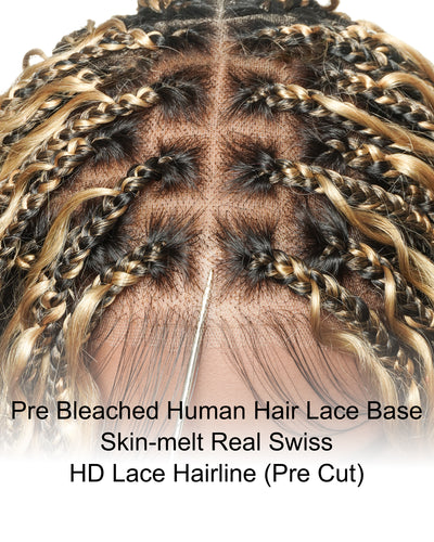 Kiki Bob - 12" Pre Bleached Swiss HD Full Lace Bob Boho Box Braided Wig With Human Hair Boho Curls