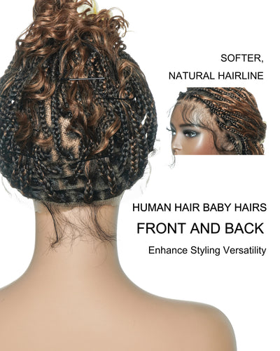 Kiki Bob - 12" Pre Bleached Swiss HD Full Lace Bob Boho Box Braided Wig With Human Hair Boho Curls