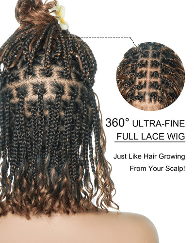 Kiki Bob - 12" Pre Bleached Swiss HD Full Lace Bob Boho Box Braided Wig With Human Hair Boho Curls