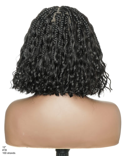 Kiki Bob - 12" Pre Bleached Swiss HD Full Lace Bob Boho Box Braided Wig With Human Hair Boho Curls
