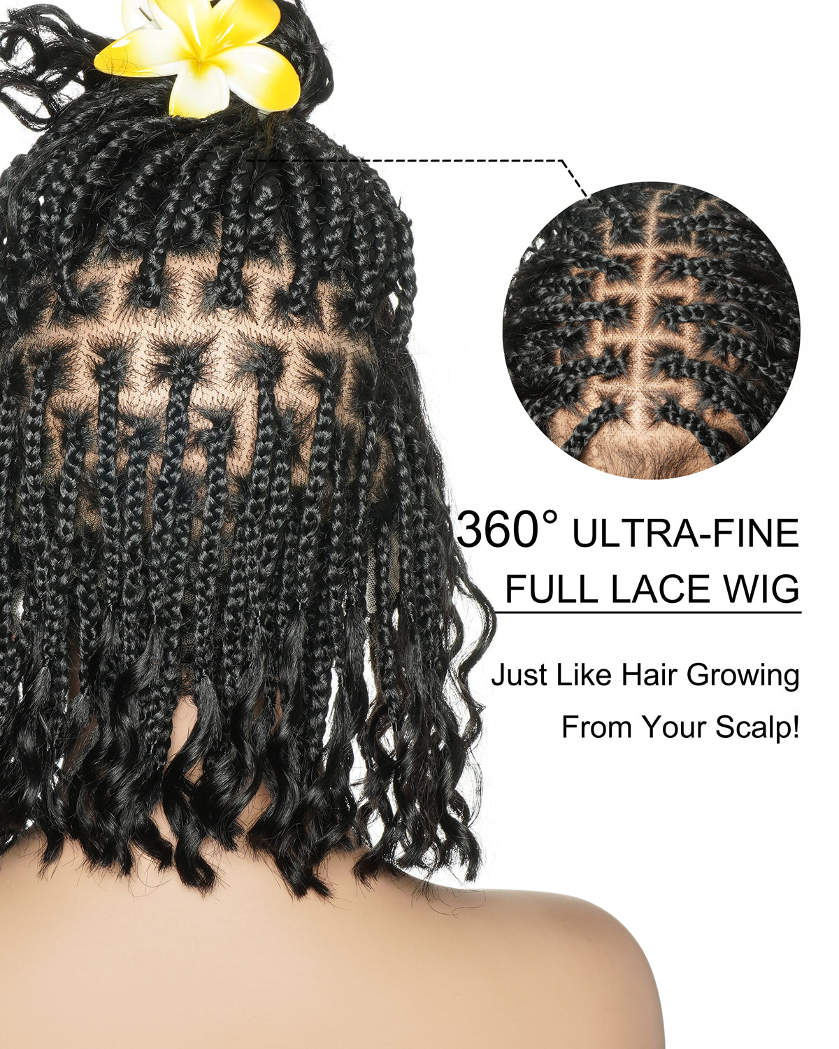 Kiki Bob - 12" Pre Bleached Swiss HD Full Lace Bob Boho Box Braided Wig With Human Hair Boho Curls