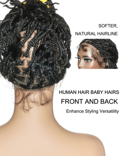 Kiki Bob - 12" Pre Bleached Swiss HD Full Lace Bob Boho Box Braided Wig With Human Hair Boho Curls