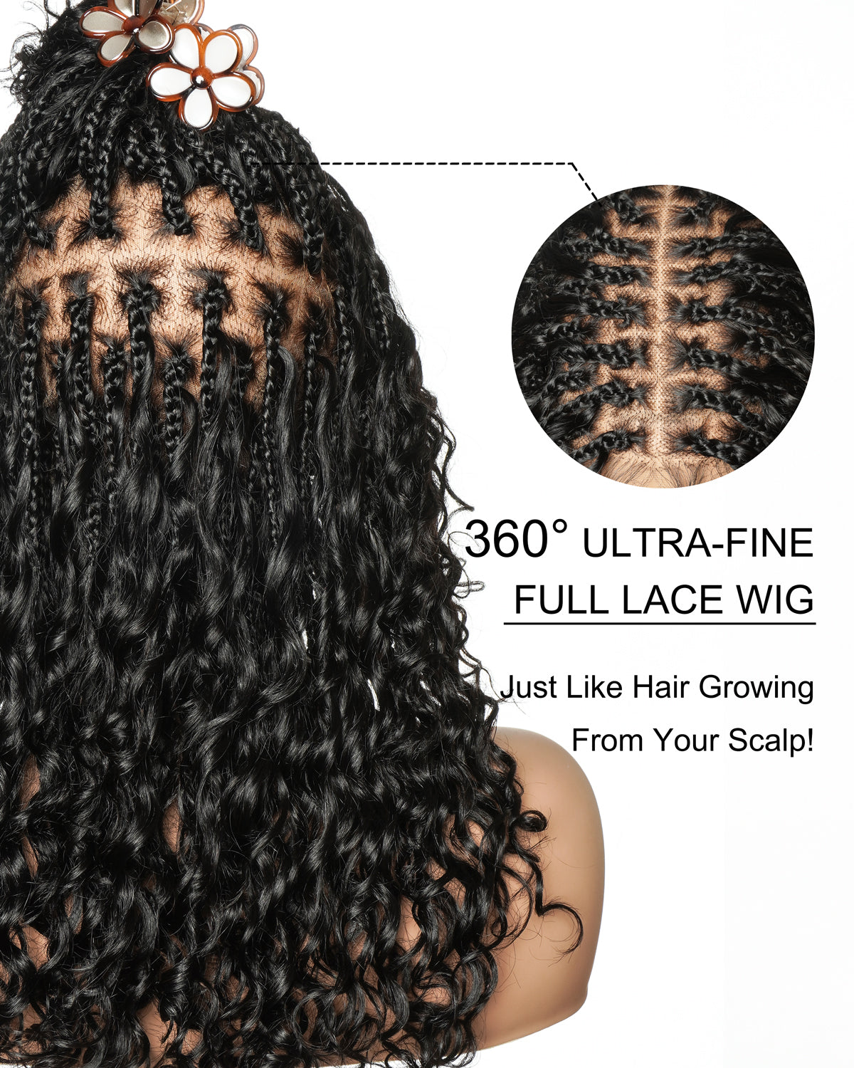 Nami - 100% Human Hair Drawstring Cap Swiss HD Full Lace Water Wave Boho Box Braided Wig Pre Cut & Pre Bleached & Pre Plucked