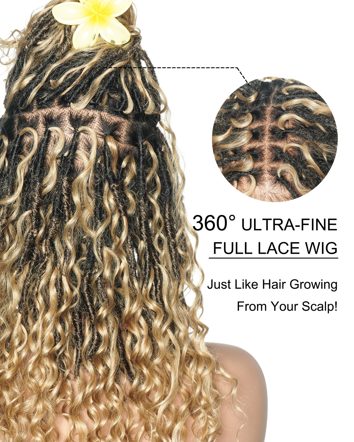 Lola - 16" Pre Bleached Swiss HD Full Lace Boho Locs Wig With Human Hair Boho Curls