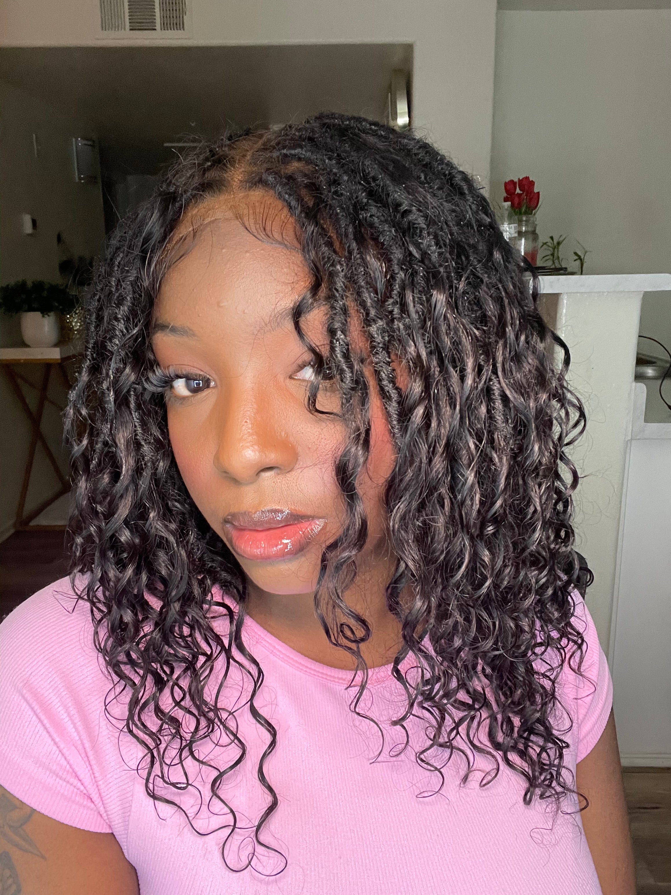 Salon-level Knotless Boho Locs Swiss HD Full Lace Human Hair Boho Curls Locs Wig