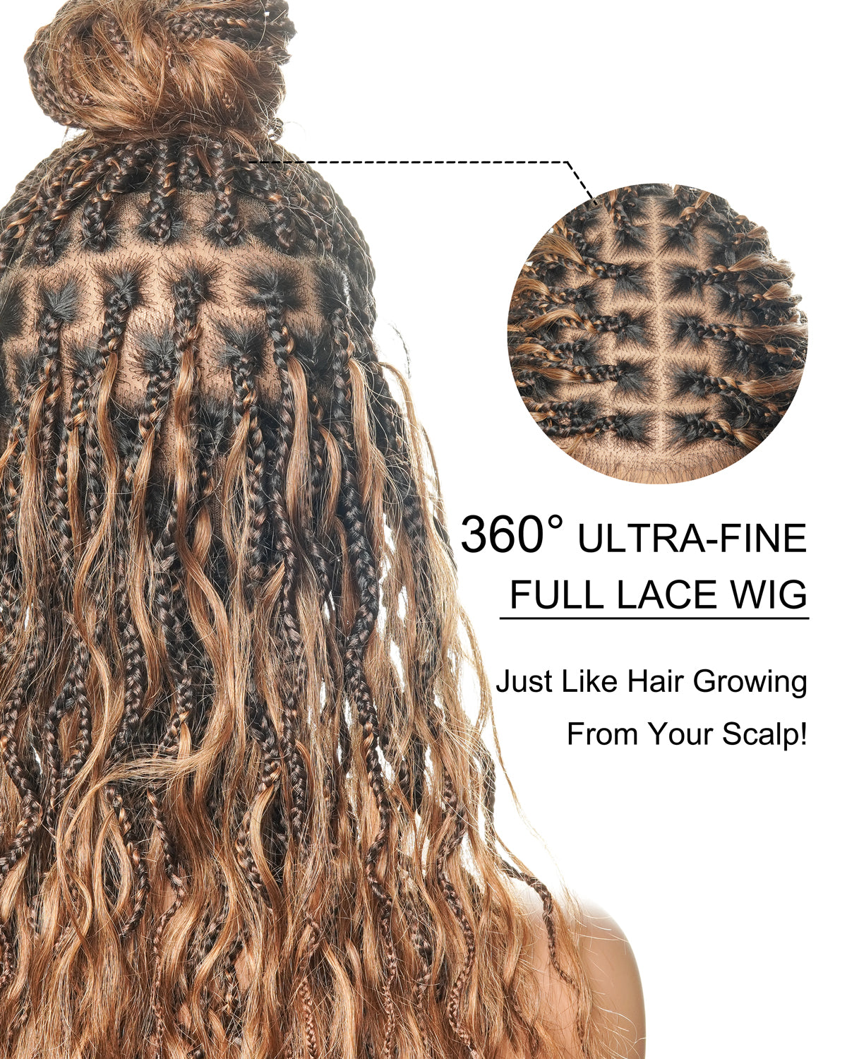 Wavina - 24 Inches Wavy Box Braids with Human Hair Cascading Boho Waves Boho Box Braided Wig