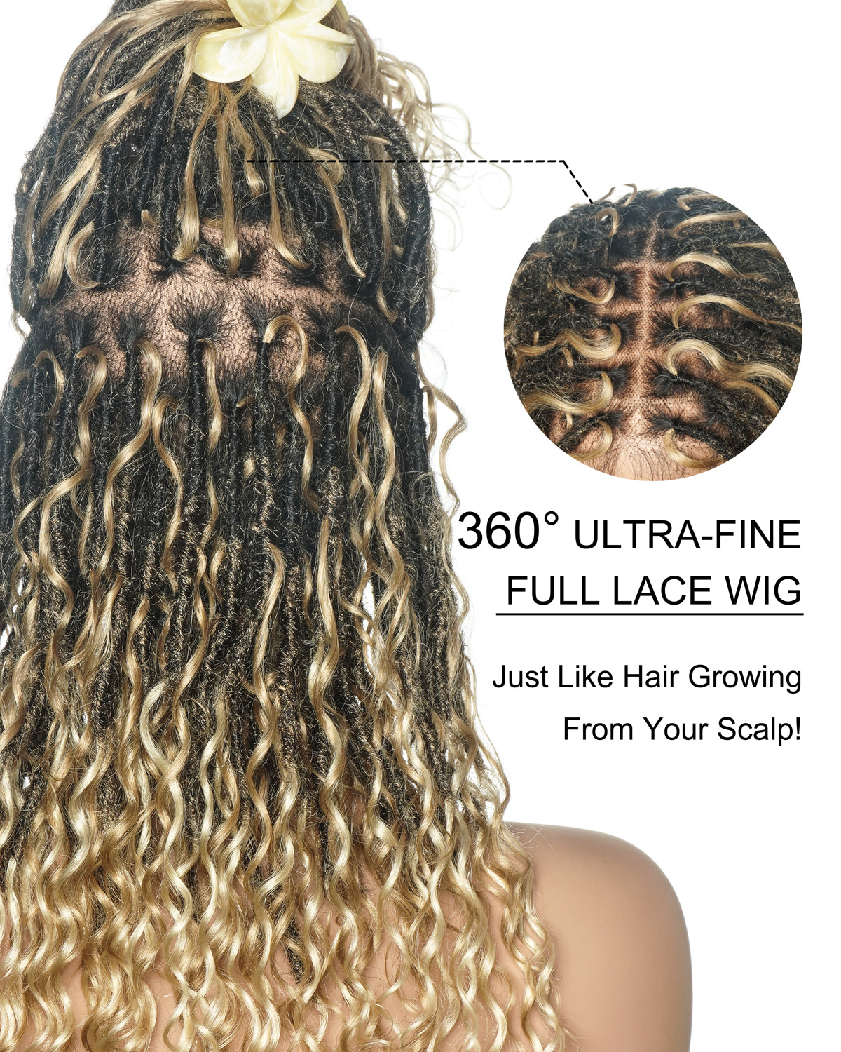 Lola - 16" Pre Bleached Swiss HD Full Lace Boho Locs Wig With Human Hair Boho Curls