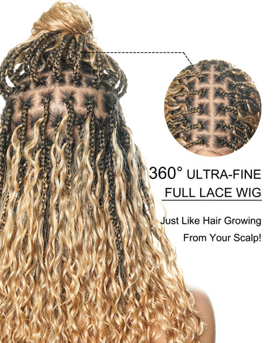 Kiki - 16" Pre Bleached Swiss HD Lace Human Hair Curls Full Lace Knotless Boho Box Braided Wig