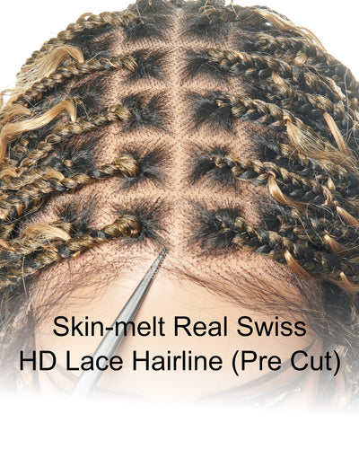 Kiki - 16" Pre Bleached Swiss HD Lace Human Hair Curls Full Lace Knotless Boho Box Braided Wig