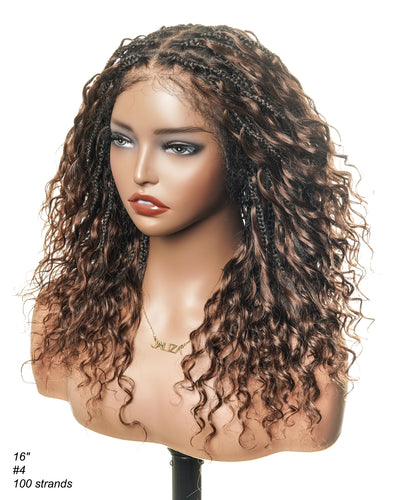 Kiki - Pre Bleached Human Hair Deep Wave Curls Pre Bleached Knotless Swiss HD Full Lace Boho Box Braided Wig