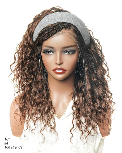Kiki - Pre Bleached Human Hair Deep Wave Curls Pre Bleached Knotless Swiss HD Full Lace Boho Box Braided Wig